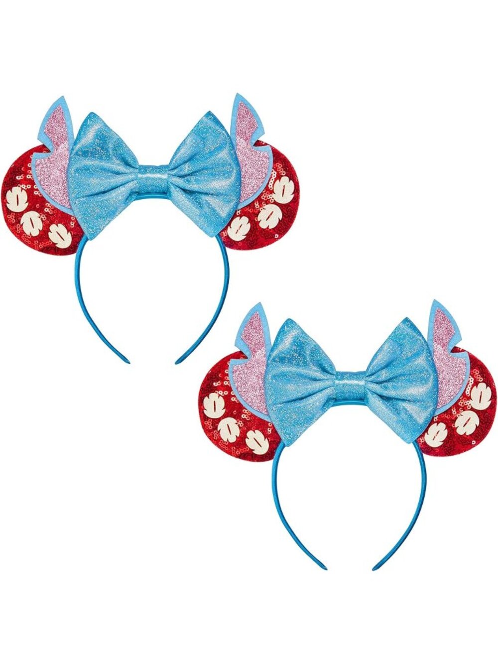 Women Blue Red Sequin Handmade Mickey Mouse Headband 2 Pieces